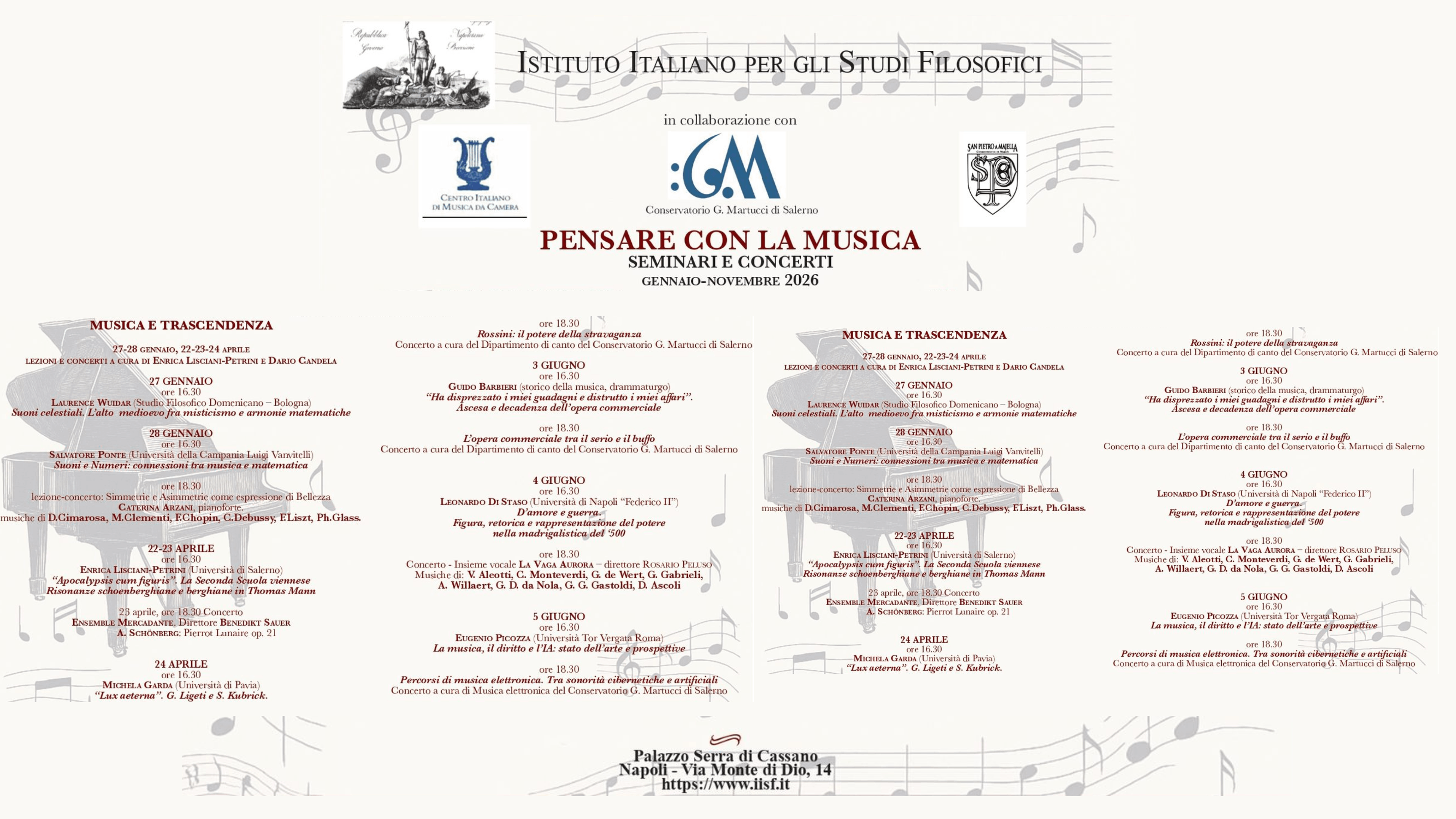 Pensare con la musica. Seminari, lezioni e concerti