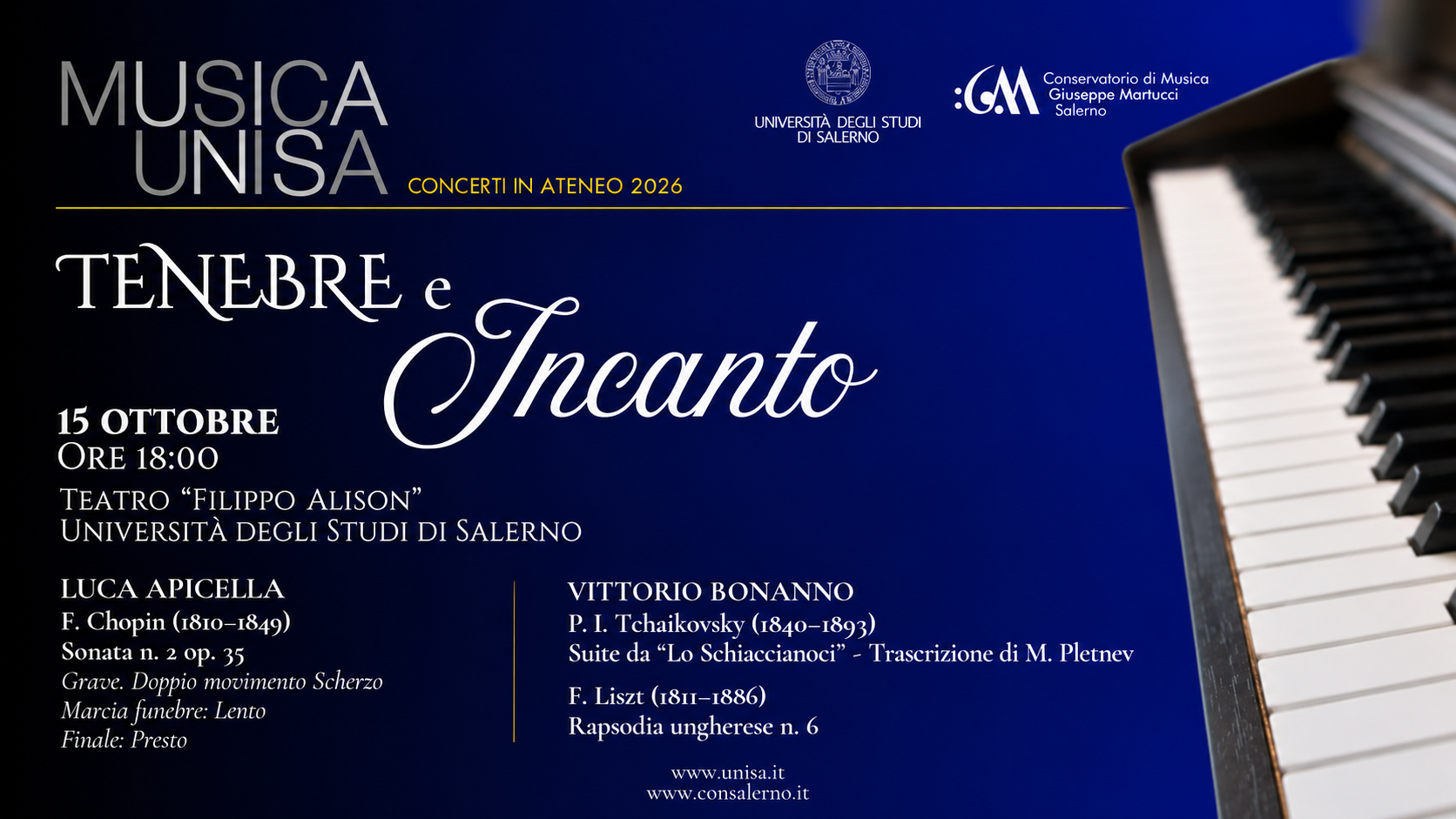 Tenebre e Incanto, il pianoforte protagonista al Teatro Alison